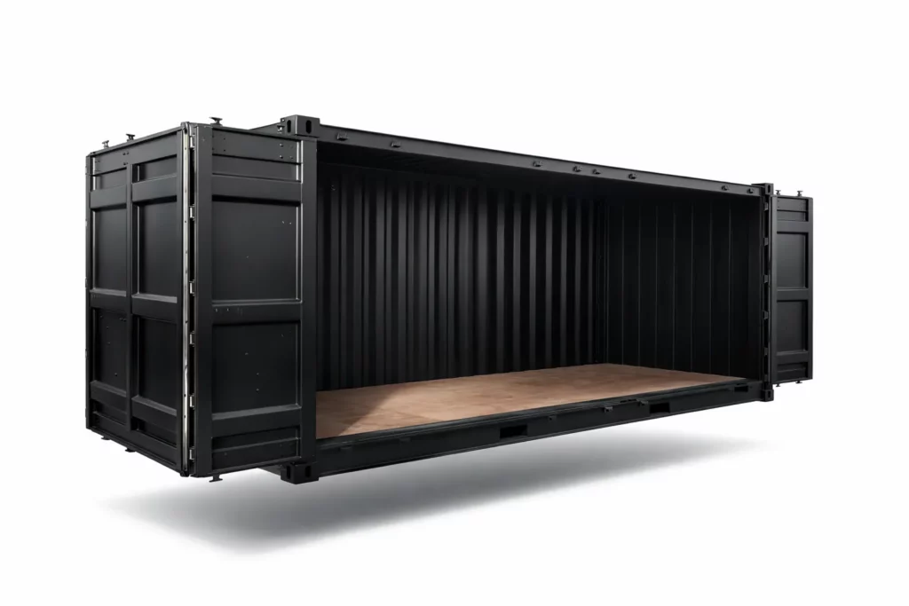 Open Side  20ft Zwart met ongelijke deuren